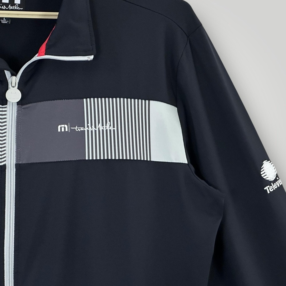 TravisMathew Track Jacket Mens L Navy Full‎ Zip Golf Lightweight Televisa Logo - Picture 2 of 9